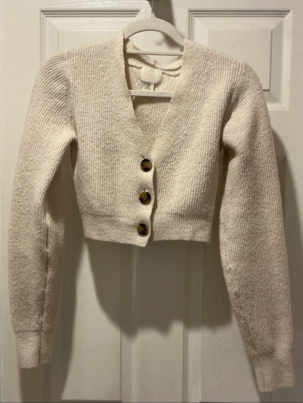 Cropped Cream V-Neck Button Cardigan Sweater